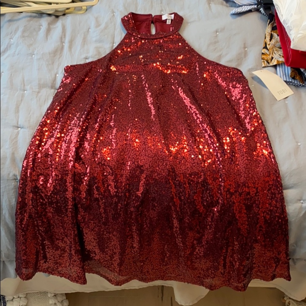 Red sequin halter neck dress